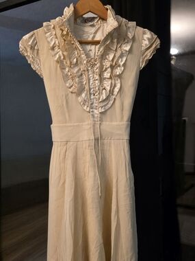 Chloe Cream Ruffle-Front Midi Dress